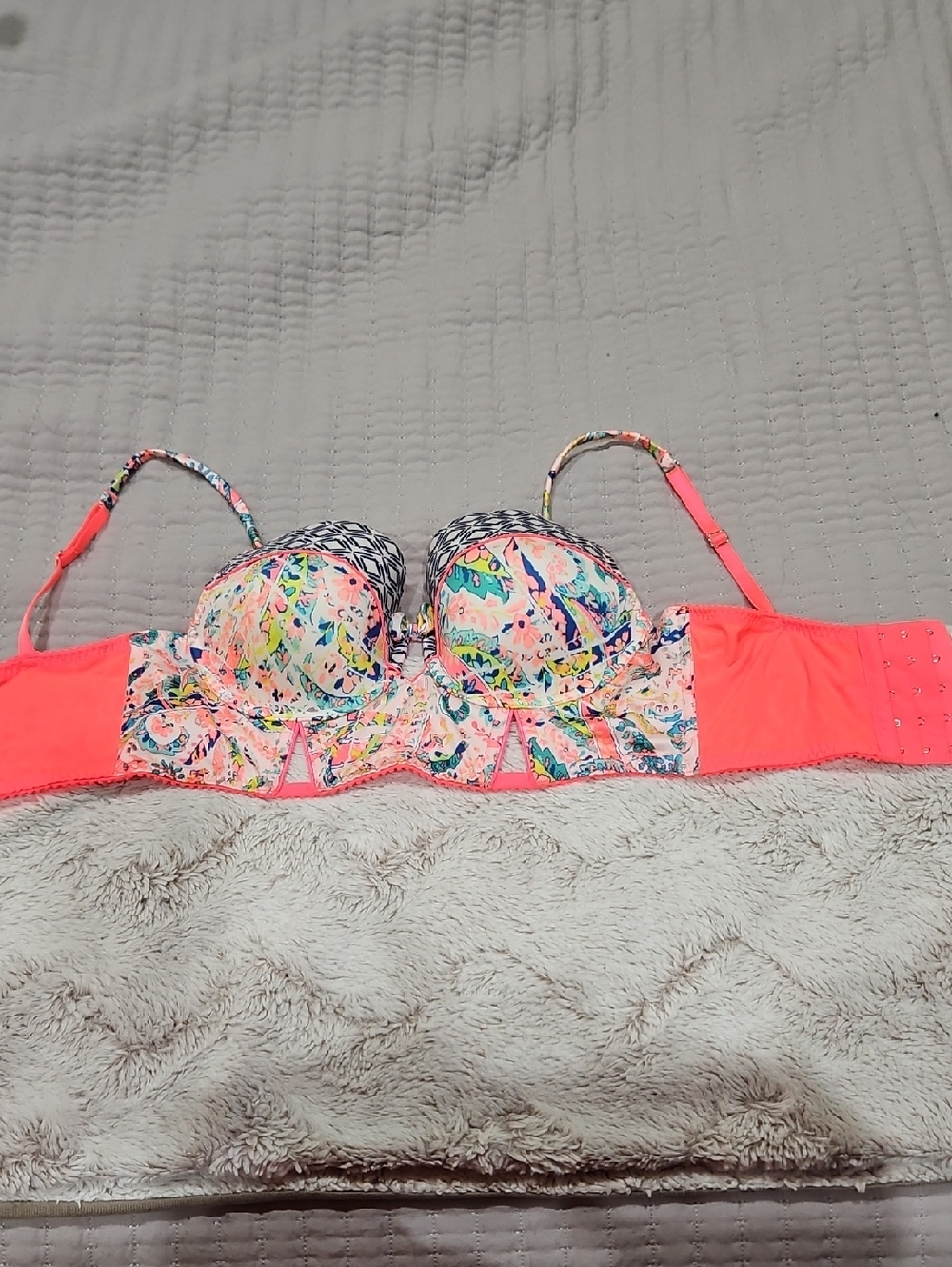 Victoria's Secret Neon Pink Multicolor Floral Balconette Bra